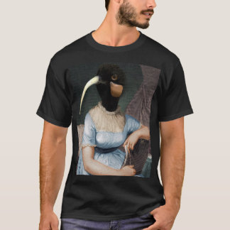 Camiseta retrato de Jane Austen com cabeça de pássaro