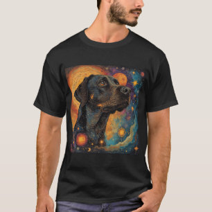 Camiseta Retrato de Labrador Preto em um Espaço Cósmico