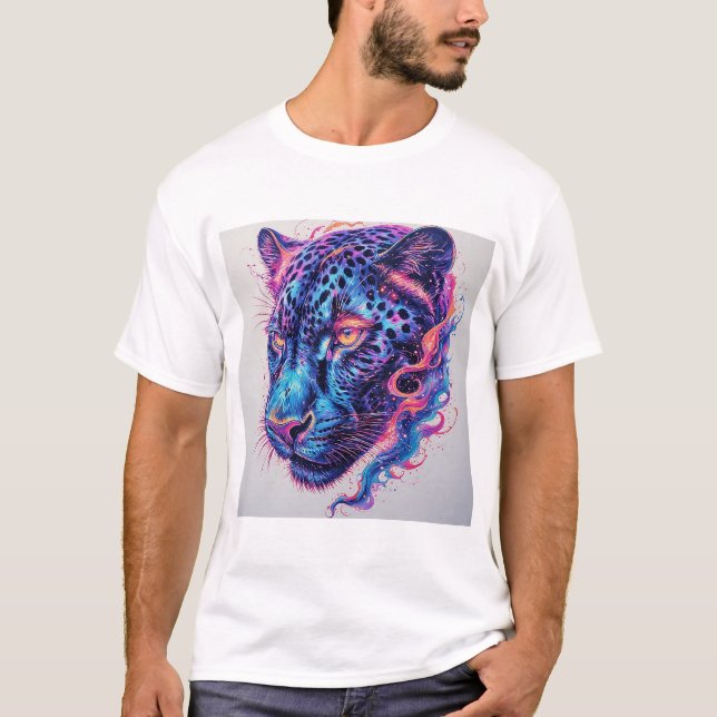 Camiseta Retrato de Leopardo Cósmico Com Efeito Místico (Frente)