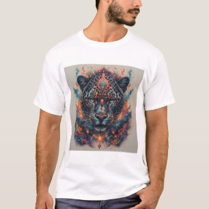 Camiseta Retrato de Leopardo Cósmico Com Efeito Místico