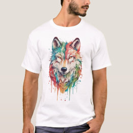 Camiseta Retrato de Lobo Pintado com Grafite Colorido
