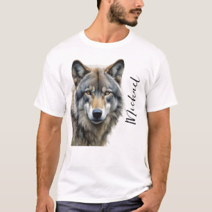Camiseta Retrato de Lobo Seu Nome Escrito à Mão Personaliza