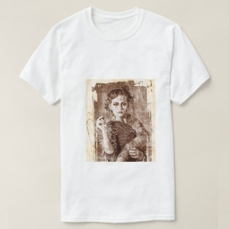 Camiseta Retrato de Menina com Estética de Esboço Vintage