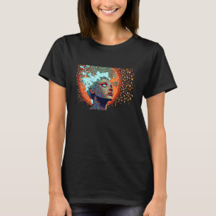 Camiseta Retrato de Menina Pop Abstrata Cibernética Incríve