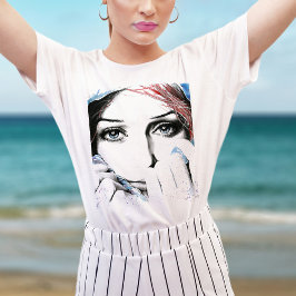 Camiseta Retrato de moça Olhos Bonito Imagem de pintor de a