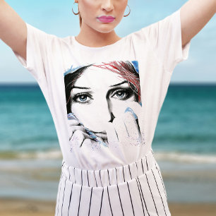 Camiseta Retrato de moça Olhos Bonito Imagem de pintor de a