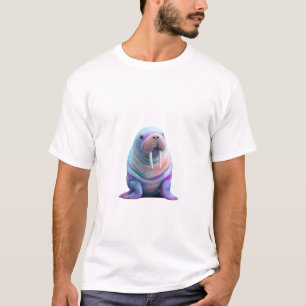 Camiseta Retrato de Morsa Cósmica Iridescente Vibrante para