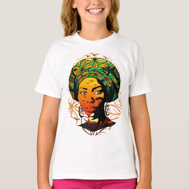 Camiseta Retrato de Mulher Africana com Sunset (Frente)