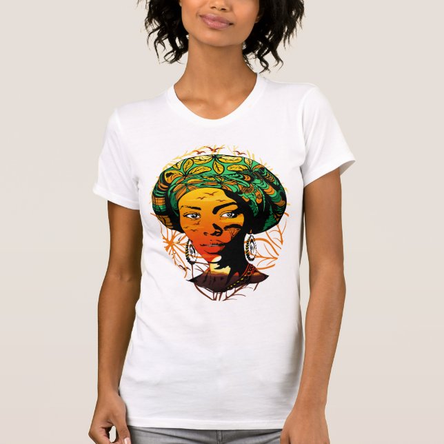 Camiseta Retrato de Mulher Africana com Sunset (Frente)