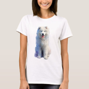 Camiseta Retrato de Mulheres Samoyed Branco Fofinho Sorride