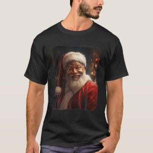 Camiseta Retrato de Natal Black Santa Claus Presente Negro 