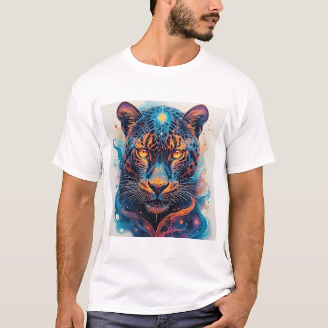 Camiseta Retrato de Pantera com Elementos Abstratos Flameja (Frente)