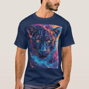 Camiseta Retrato de Pantera com Elementos Abstratos Ígneos