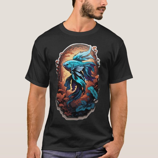 Camiseta Retrato de Peixe Betta Azul (Frente)