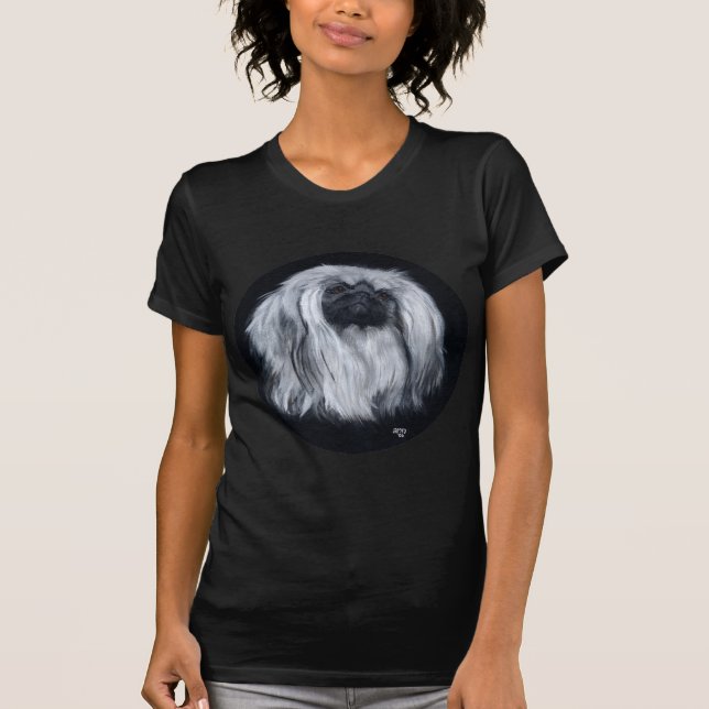 Camiseta Retrato de Pequinês em Preto e Branco (Frente)