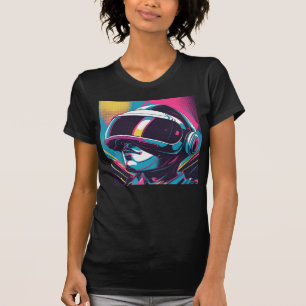 Camiseta Retrato de personagem futurista usando headset de