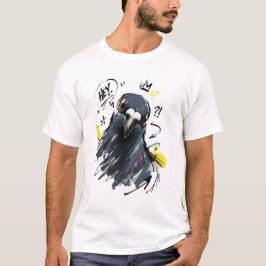 Camiseta Retrato de Pombo Atrevido – Pombo Desenhado à Mão 
