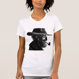 Camiseta Retrato de Ponto e Linha: Velho Sábio Fumando um P