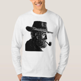 Camiseta Retrato de Ponto e Linha: Velho Sábio Fumando um P