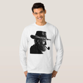 Camiseta Retrato de Pontos e Linhas: Sábio Velho Fumando um