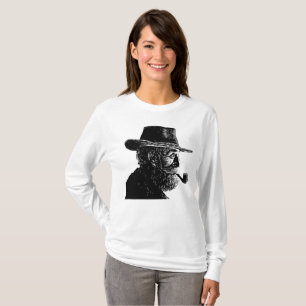 Camiseta Retrato de Pontos e Linhas: Velho Sábio Fumando um
