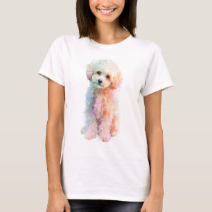 Camiseta Retrato de Poodle Arco-íris em Aquarela Pastel par