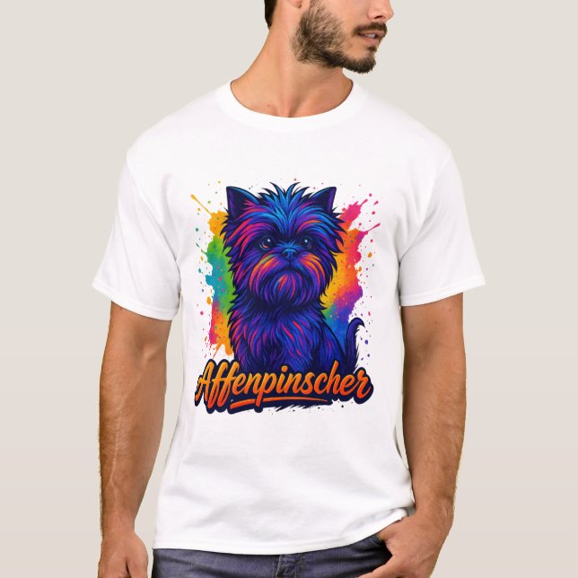 Camiseta Retrato de Pop de Arte de Affenpinscher Vibrante - (Frente)