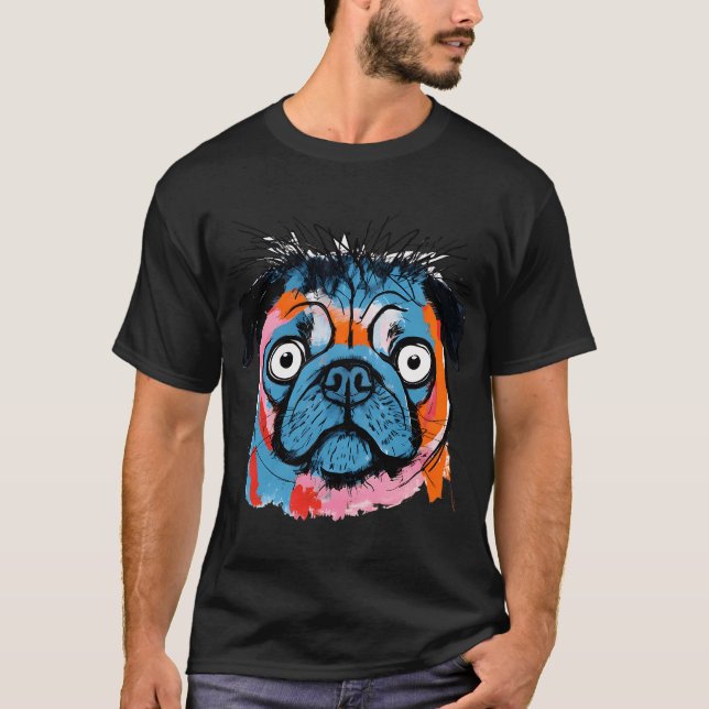 Camiseta Retrato de Pug Colorido (Frente)