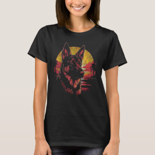 Camiseta Retrato de rosto de pastor alemão design retrô vin