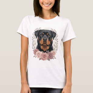 Camiseta Retrato de Sublimação de Cachorro Rottweiler Flora