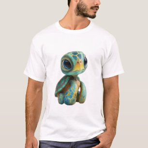 Camiseta Retrato de Tartaruga Marinha Estilizado em CGI par