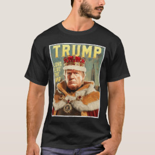 Camiseta Retrato de Trump Assinatura Longa Vida ao Rei Vint