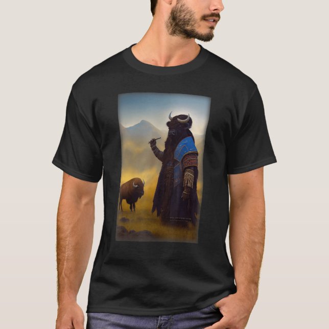 Camiseta Retrato De Um Bison No Carac De Cheio De Vestuário (Frente)