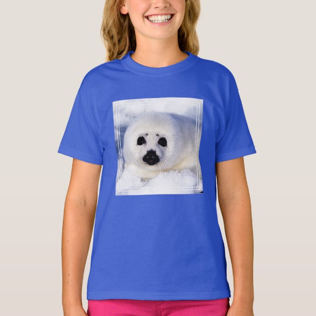 Camiseta Retrato de um Filhote de Foca-da-Groenlândia (Frente)