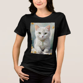 Camiseta Retrato de um gato fofo com joias.