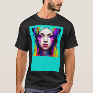 Camiseta Retrato de uma bela Deusa Colorida Brilhante