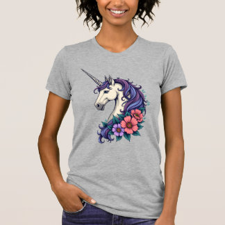 Camiseta Retrato de Unicórnio Floral Vintage Psicodélico Fa