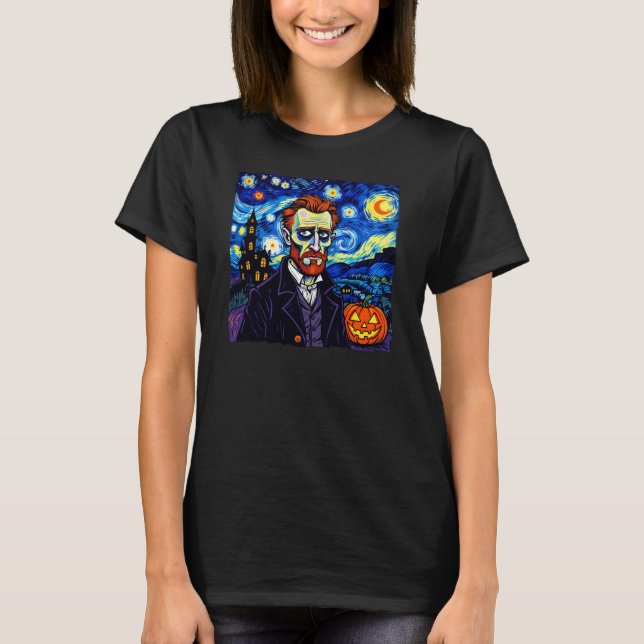 Camiseta Retrato de Van Gogh Halloween - Noite Estrelada co (Frente)