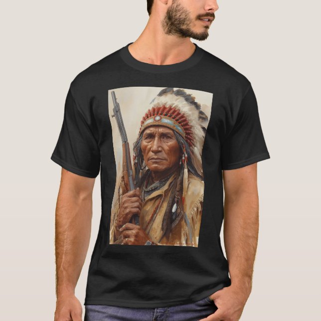 Camiseta Retrato do Chefe Indígena Geronimo Guerreiro (Frente)