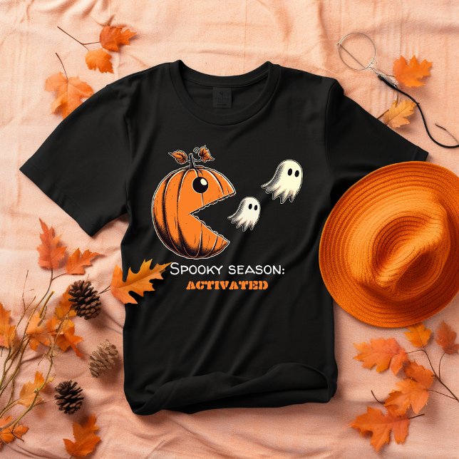 Camiseta Retrato do Jogo de Vídeo do Halloween Pumpkin Ghos (Criador carregado)