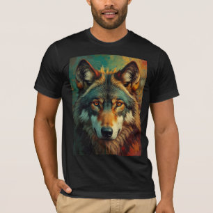 Camiseta Retrato do Lobo Artístico - Teto de Pintura a Óleo