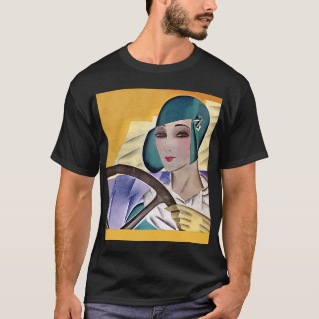 Camiseta Retrato do motoqueiro Art deco (Frente)