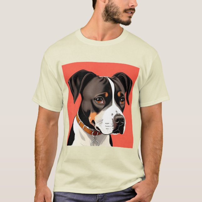 Camiseta Retrato Elegante de um Cachorro Negro e Branco (Frente)