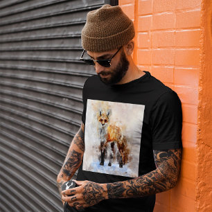 Camiseta Retrato em Aquarela da Raposa Vermelha 02