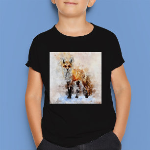 Camiseta Retrato em Aquarela da Raposa Vermelha 02