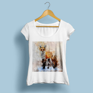 Camiseta Retrato em Aquarela da Raposa Vermelha 02