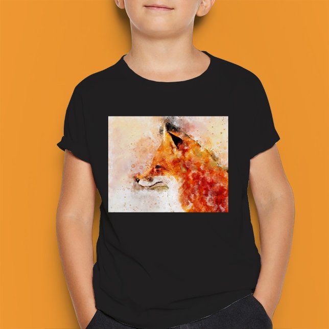 Camiseta Retrato em Aquarela da Raposa Vermelha 03 (Red Fox Watercolor Portrait 03. Boy Basic Black T-Shirt)