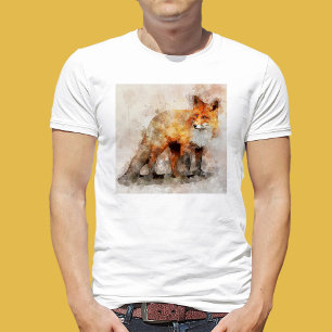 Camiseta Retrato em Aquarela da Raposa Vermelha 04