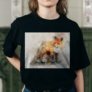 Camiseta Retrato em Aquarela da Raposa Vermelha 04