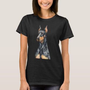Camiseta Retrato em Aquarela de Dobermann Pinscher na Moda